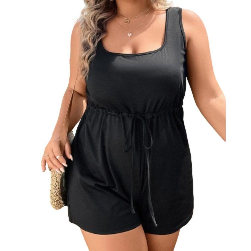 Express Women's Black Tie Waist Tank Pockets Short Romper Size Small
